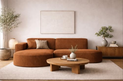 Kaiser Möbel - Ecksofa mit Wohnlandschaft, Eckcouch L-Form, Sofa 3-sitzer, Polstersofa, Bequemes Couch mit Ottomane für Wohnzimmer, Relaxsofa, Lounge-Set, Verita Stoff, Modena Studio, Kupfer, Links