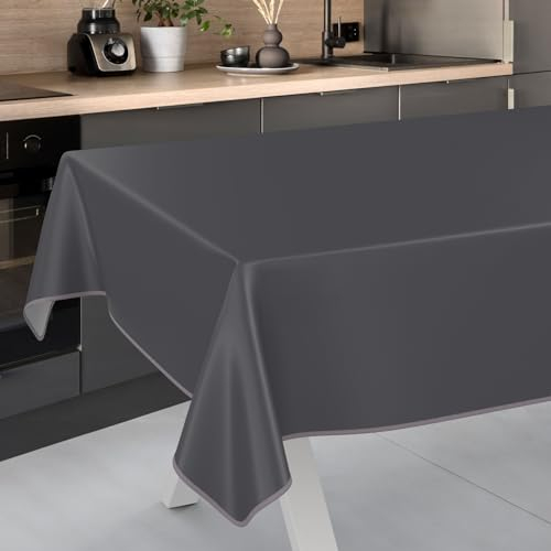 Wachstuch-Tischdecke Tischdecke abwaschbar Wachstuch Garten-Tischdecke Outdoor Indoor 240x140cm mit Saum Anthrazit
