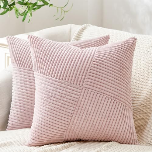 Topfinel 2er Set Kissenbezug 45x45 Altrosa Kordsamt Kissenbezüge Kissenhülle Dekokissenbezug Sofakissen Dekokissen deko für Sofa Schlafzimmer Wohnzimmer Bett Windmühle Patchwork Euro Design