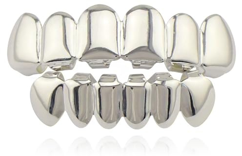 Qiwenr Décoration Dents, Grills Hip Hop, Grillades en or, Grille de Dents de, Décoration Dents Brillantes, Hop Dents Haut, Inférieures Grills Brille Les, Hip Hop Dents Haut en (Argent)