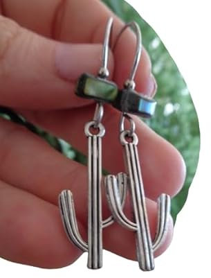 ⊹⊱✿ GRÜNER KAKTUS & PERLMUTT OHRRINGE ✿⊰⊹ lange Ohrringe in grün, Kakteen, Wüste, Mexiko