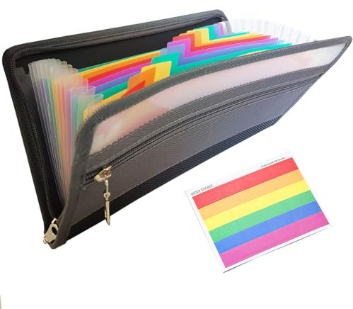 Jalach Fächermappe für A5, Dokumentenmappe mit Reißverschluss und Etiketten 13 Fächern Ordnungsmappe Aktenmappe Haushaltsmappe Ordner Datei Organizer für Schecks Rechnungen Quittungen Coupon Tickets