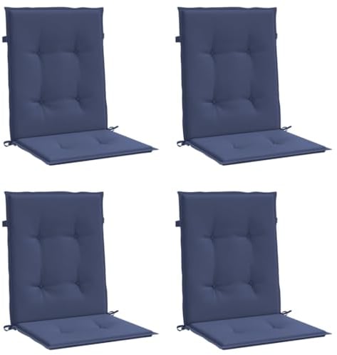 vidaXL Niedriglehner Auflagen 4 STK., Gartenstuhlauflagen mit Bänder, Sitzauflagen Polster für Gartenstuhl, Polsterauflagen, Marineblau Stoff