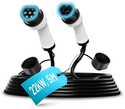 V35 Charge Extender Electric Car Type 2 Charging Cable, 5 M - 22 kW, EV Charging Cable, 3 Phase, Heat and Pressure Resistant, Waterproof, CE, TUV, and UKCA Certified, 5 Meter, Fast Charging Cable.