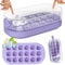 PKBD Bac a Glacon avec Couvercle, 18 Pièces Moules Glaçons Presser en Silicone pour Congélateur, Dégagement Facile, Remplissage Rapide Sans Toucher, Bac à Glaçons pour Cocktails, Whisky, Café, Violet