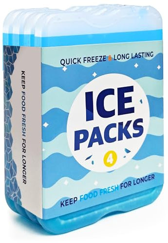Ehzyaz Reusable Ice Packs for Lunch Boxes - Long-Lasting Freezer Packs, Blue, Compatible with YETI Cooler Bag, Rectangular, 7.09x4.72 Inches, Pack of 4