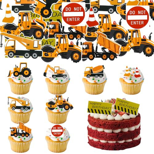 CODIRATO 50 Stück Bagger Auto Kuchendekoration Baufahrzeug Cupcake Topper Baufahrzeuge Kuchen Picks Baustelle Tortendeko Bau Thema Kuchendekoraion Bagger Muffin Dekoration für Kinder Geburtstag
