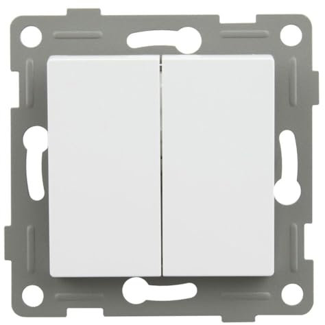 Encastrable blanc avec double interrupteur, idéal pour contrôler plusieurs points lumineux dans les installations électriques.