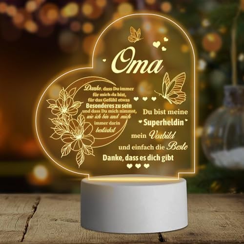 KOIROI LED Acryl Nachtlicht Lampe - Personalisiertes Geschenk für Oma von Enkelin Enkeln - Geburtstagsgeschenk für Oma und Mama