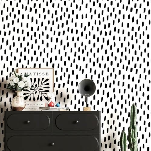 HAOKHOME Black Wallpaper Self Adhesive Modern Dots Wall Paper Removable for Bathroom Black/White Contact Paper 3m x 44.5cm