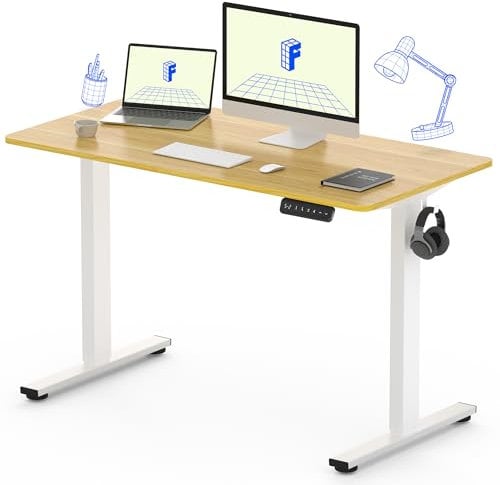 FLEXISPOT Höhenverstellbarer Schreibtisch mit 2 Motoren & 25MM einteiliger Tischplatte,ergonomischer Bürotisch - 120 x 80 cm Ahorn, weißes Gestell