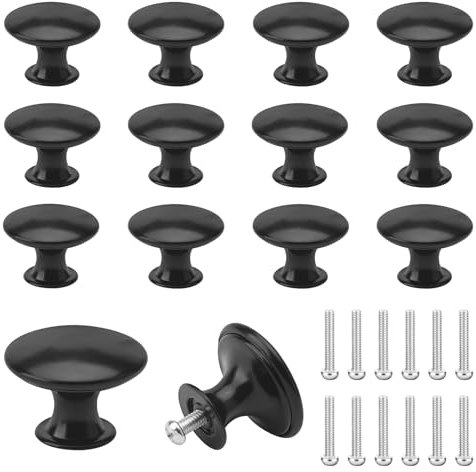 HENGBIRD 12PC boutons d'armoire vintage chic poignées d'armoire de cuisine antiques ronds de 30 mm Noir Mat Tiroir de Porte Poignée