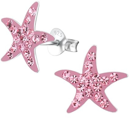 Monkimau Seestern Kinder Ohrringe | mit Kristallen 925 Silber | Mädchen Ohrstecker Schmuck | Hypoallergen & Nickelfrei | Kinderohrringe Geschenkidee