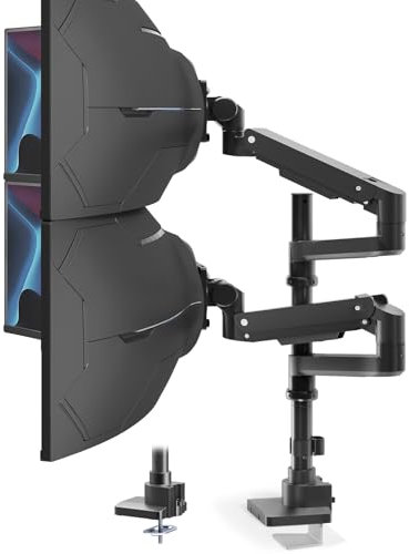 PUTORSEN Monitor Halterung 2 Monitore für 17 bis 57 Zoll Bildschirme bis 20 kg pro Arm, Extra Langer Tischhalterung Höhenverstellbar Schwenkbar für optimale Ergonomie, VESA 75/100mm