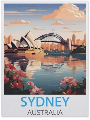 PGCKSK Vintage-Reiseposter Sydney Australien,Full Round Diamond 5D DIY Diamond Painting 3D Stickerei Kreuzstich Mosaik Gemälde Dekor(30 x 40 cm/11.81 x 15.74 Zoll)-AH32