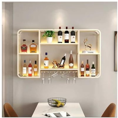 Weinregal mit LED-Beleuchtung, Wandmontage, für Likörflaschen, 80 cm, Weiß