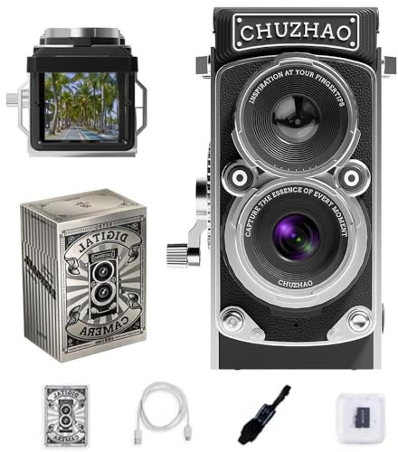 CHUZHAO - Mini cámara digital retro TLR estilo TLR con tarjeta de 16 GB, enfoque automático de 12 MP 1080P FHD, cámara de vlogging para principiantes, adolescentes y adultos, cámara de bolsillo