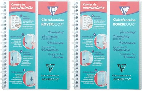 Clairefontaine 161820C Un Carnet de Vocabulaire Koverbook Incolore - A5 14,8x21 cm - 100 Pages Lignées avec Marge + 2 Rabats et 4 Languettes Amovibles - Papier Blanc 90 g - Couverture Polypro