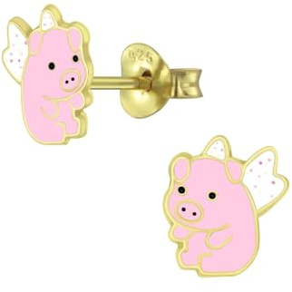Monkimau Mädchen Ohrringe Flying Pig | Ohrstecker aus 925 Sterling Silber | Kinderohrringe hypoallergen