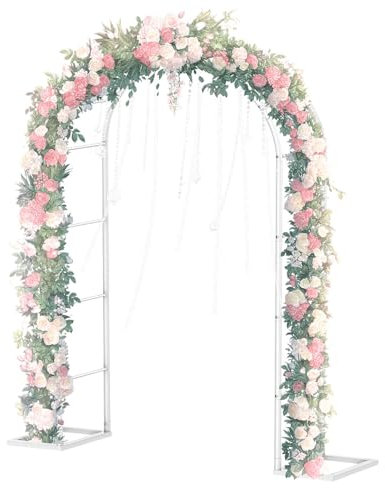 Metall-Gartenbogen, Pergola-Laubenbogen für Wege/Eingänge, Elegante Lauben-Spalier-Pflanzenstütze mit Sockel für Rosenranken, Rasen, Hinterhof, Terrassendekoration (weiß, 2 x 2,30 m)