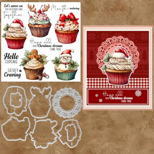 Sredwtk Weihnachtskuchen Stanzschablonen und Stempelset,Stempel und Stanzen Set,Silikonstempel und Stanzen Set,Clear Stamp und Stanzschablone Für DIY Scrapbooking Fotoalbum Dekor Karten