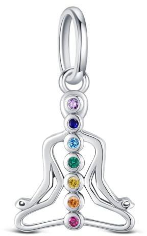 BOIGEGU Charm-Anhänger aus 925er-Sterlingsilber für Pandora-Armband, Halskette, Lotusblüte, 7 Chakra-Halskette, Charm, Yoga-Chakra-Charm, Geschenk, Anhänger, DIY-Schmuck für Frauen, Mini