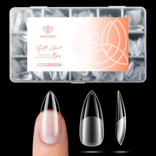 Modelones Nail Tips 360 Stück- Full Cover Nageltips Set, Soft Gel Tips Set, PMMA Harz Nagelspitzen, Künstliche Nägel Zum Aufkleben Nail Art DIY, Medium Spitze Almond- Halbmatt