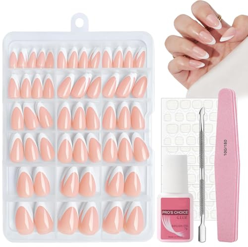ToVii French False Nails, 240Pcs Oval Press On Nails Short - Fake Nails White Tip French False Nail Kit - 15 Sizes Full Cover Stick on Nail with Glue for Nail Art Manicure Decorations