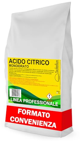 SOLEILUX 25kg Acido Citrico Monoidrato E330 in Polvere Naturale ed Ecologico Multiuso per Pulizia e Anticalcare, Brillantante, Disincrostante, Decalcificante