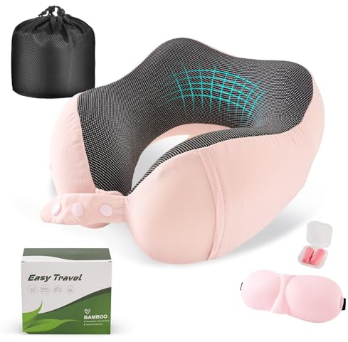 Cirorld Nackenkissen Flugzeug, Nackenhörnchen Erwachsene, Reisekissen Memory Foam, Verstellbares Kompaktes Nackenkissen Reise, Ergonomisches Weich Atmungsaktiv mit Ohrstöpseln, Augenmaske,Tragetasche