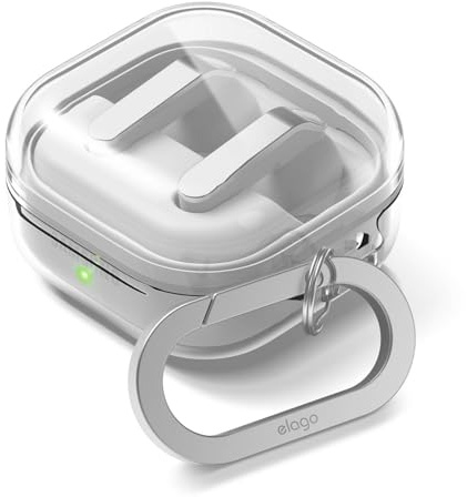 elago Funda Transparente para Samsung Galaxy Buds 4 y 4 Pro | Con Mosquetón, Carcasa de TPU Premium, Compatible con Carga Inalámbrica, Antigolpes (Transparente)