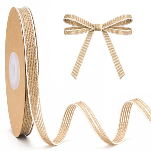 jijAcraft 10mm Juteband Braun-Weiß: 18m Natur Schmal Geschenkeband Jute, Burlap Bastelband Vintage zum Basteln, Rustikal Sackleinen Band für Hochzeitsdeko, DIY, Blumenstrauß