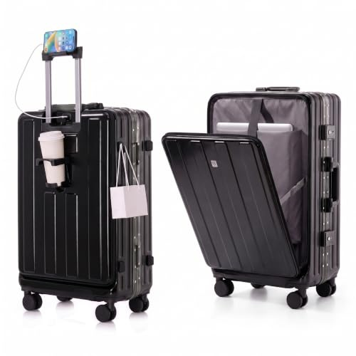 Gelory Aluminium Handgepäck Koffer Hartschalenkoffer 20 Zoll Schwarz | Mit Laptopfach, TSA-Schloss, Ideal Für Reisen Und Geschäftsreisen
