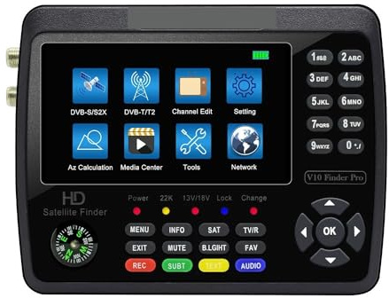Sat Finder, V10 Finder Pro Satelliten-TV-Finder-Messgerät 4,3 Zoll DVB-S/S2/S2X/T/T2/C/H.265+AHD (8MP) PK ST-5150 V8 2 V9