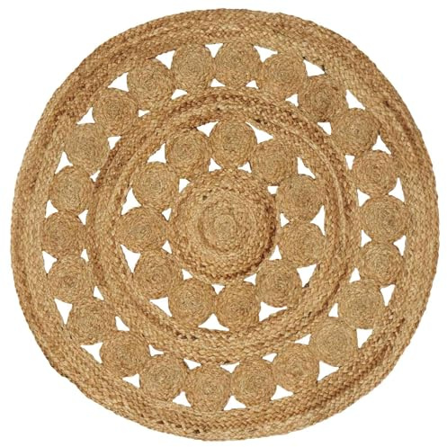 vidaXL Bereichsteppiche Natur Ø 90 cm Jute, Wohnzimmer, handgemachter Jute-Teppich, moderner runder Teppich, umweltfreundlich, weicher Textilbelag