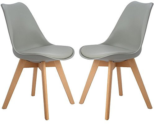 DORAFAIR 2er Skandinavischen Retro Design Gepolsterter lStuhl Kunststoff PP Esszimmerstühle,mit Massivholz Buche Bein,Grau