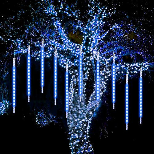 WASAGA Meteor LED Rain Lights - 20 Tubes 960 LEDs (2 Pack) 50cm Christmas Icicle Drop Snow Light for Wedding Party New Year Garden Tree Home Decor (Blue Lights)