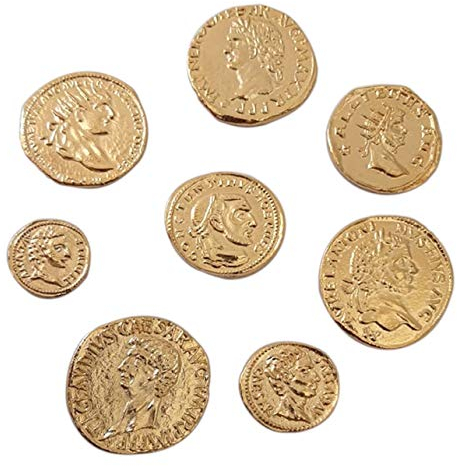 Römische Kaisermünzen - Reproduktion antiken Römische Münzen - Vergoldetes Metall - Set 8 Kaiser Das Alte Rom
