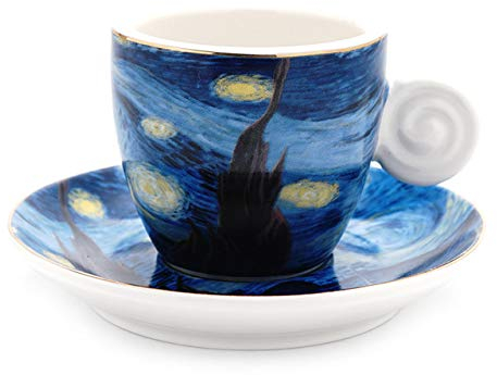 Mug Wine Set Cup The Starry Night Series Van Gogh Art Oil Painting Cappuccino Latte Coffee Cup Tray Espresso Mug Artwork Taza para Cafe Drink Ware,Espresso Cup 90Ml