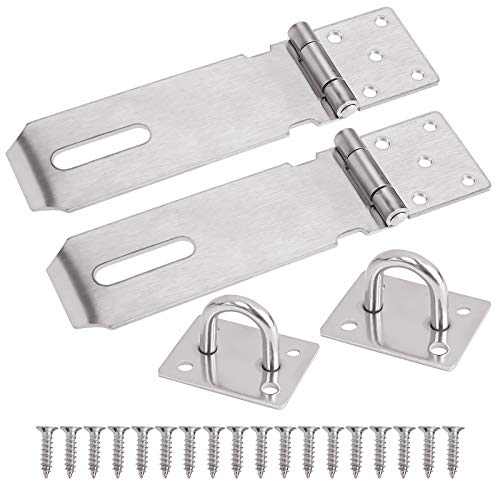 Vorhängeschloss Haspe aus Edelstahl, 2er Pack Türschloss Verschluss Sicherheits Überfalle Schloss Vorrichtung mit Schrauben für Tür Fenster Schrank, Silber 4 Zoll