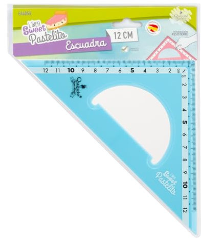 Kunststoff-Lineal, Geodreieck, 9 bis 30 cm, Pastellfarben, mit Kunststoffetui, für Schule oder Universität, 12 cm, Blau