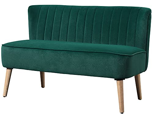 HOMCOM 2-Sitzer Stoffsofa Polstersofa Doppelsofa Sitzmöbel Loungesofa Holz Samtartiges Polyster Schaumstoff Dunkelgrün 117 x 56,5 x 77 cm