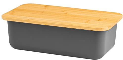 bremermann Bread Bin with Bamboo Lid, Bread Box with Chopping Board, Bread Bin (grey)