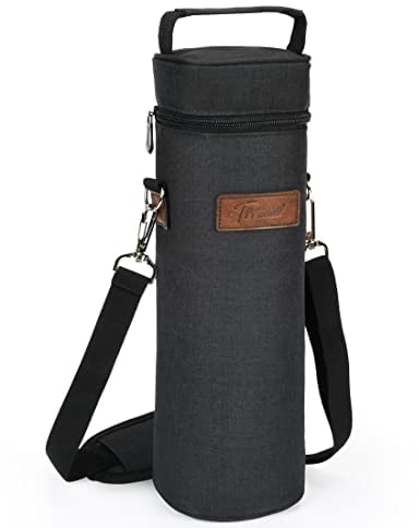 Kato Tirrinia Single Wine Cooler Bag 750ml, Insulated Bottle Bag with Shoulder Strap, Portable Bottle Carrier for Travel Picnic, Padded Bottle Gift Bag for Wine Lover, Black