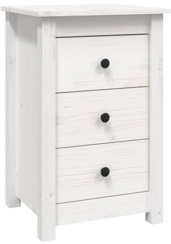 vidaXL Nachttisch 3 Schubladen Nachtschrank Nachtkonsole Nachtkommode Schlafzimmer Schrank Kommode Weiß 40x35x61,5cm Massivholz Kiefer