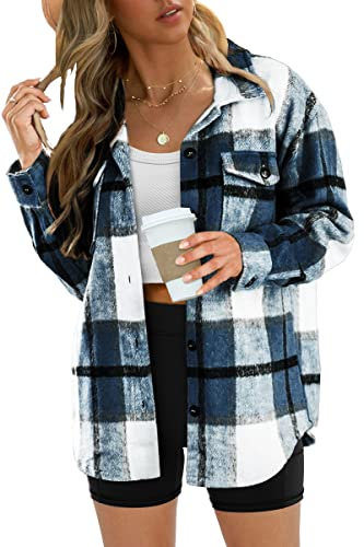 Minetom Chemisier Carreaux Femme Chemise Manches Longues Bûcheron Veste Surdimensionnée Western Décontractée Classique Retro Ecossaise Flanelle Blouse T Shirt Casual A Bleu S