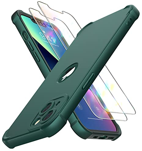 ORETECH für iPhone 13 Mini Hülle, mit 2 Stück Schutzfolie, 360 Grad Ganzkörper Stoßfest Kratzfest Silikon Handyhülle für iPhone 13 Mini 5,4 Zoll,Grün