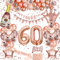 60 Geburtstag Frau, Luftballons Geburtstag 60, Geburtstagsdeko Frau, Rosegold Deko Set Enthalten 60 Mit Happy Birthday Banner Rosegold Ballons 60. Geburtstag Schärpe Für Party Deko