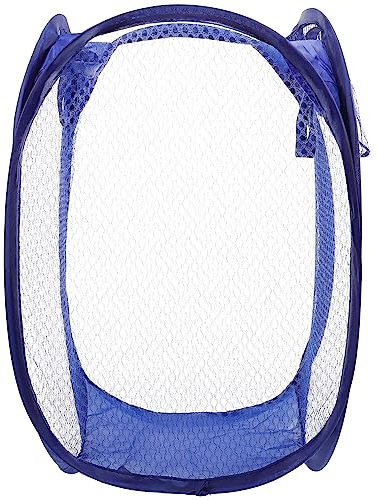 Cabilock Foldable Pop-up Laundry Hamper Side Pocket Breathable Mesh Storage Basket for College and Spaces Easy to Carry and Store Blue