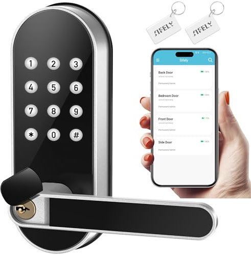 Keyless-Entry Keypad Electronic Door Lock: Digital Smart Lock with Code Passcode, Electric Door Knob/Handle, Perfect for Entry Doors, Bedroom Doors (Silver, App Control, Non-Fingerprint)